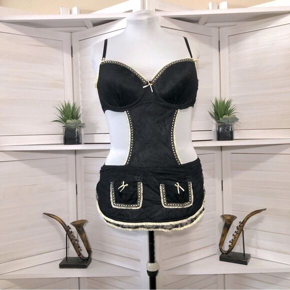 Just sexy Other - Just Sexy Intimate black and cream lace apron padded bra babydoll sz 2X